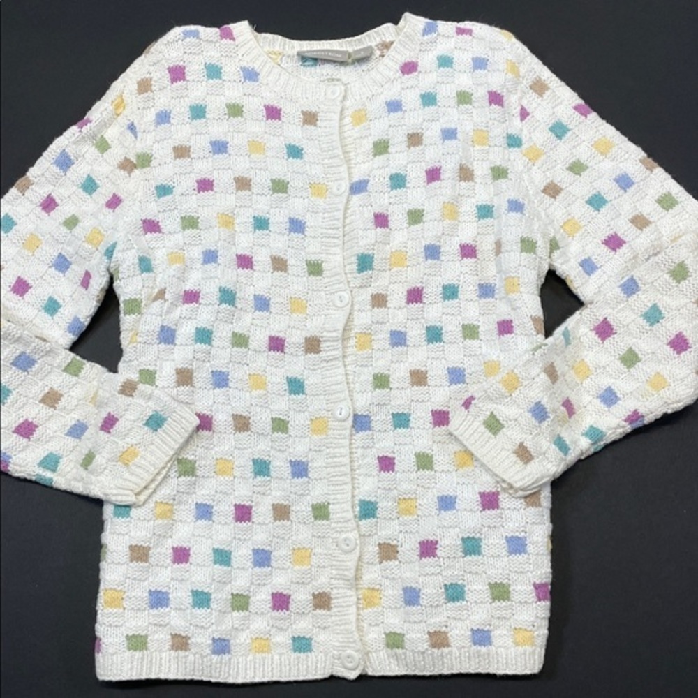 Nordstrom Cream Knit Cardigan Pastel Checkered Women’s Size S